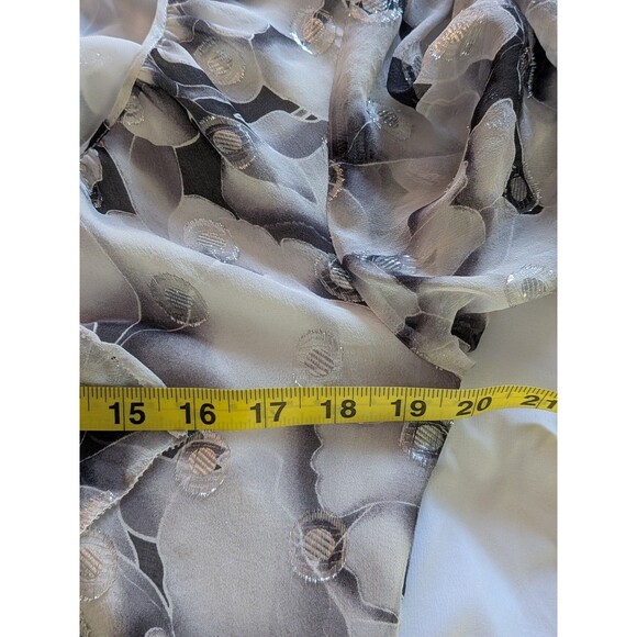 WHBM Silk Blouse Women's S Black White Silver Clip Dot Floral Ruched Romantic - Picture 12 of 13